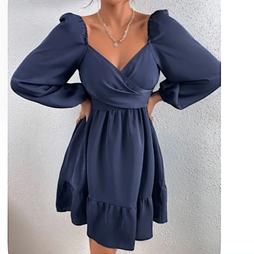 SHEIN Dark blue Baby Doll Dress Size Small Long Puffed Sleeve